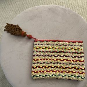 NWOT Sam EdelmannNatural Woven Rainbow oversized clutch bag